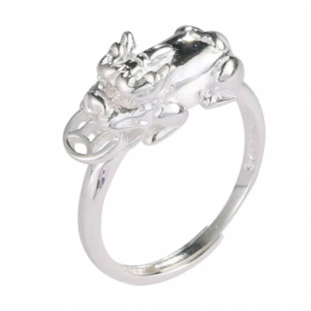 925银戒指 新款时尚S925银貔貅铜钱戒指手工气质复古个性简约