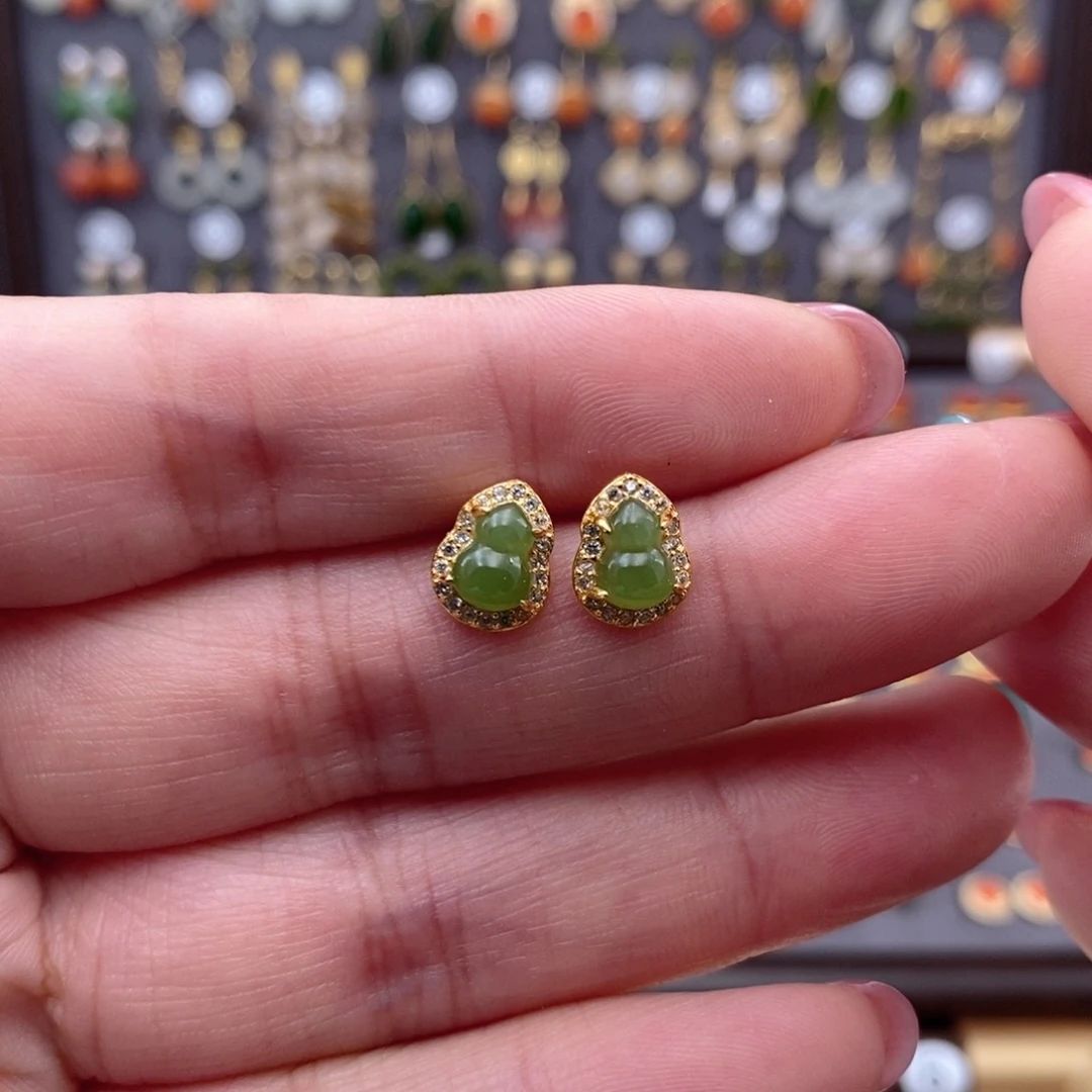 银S925镶嵌和田玉耳饰