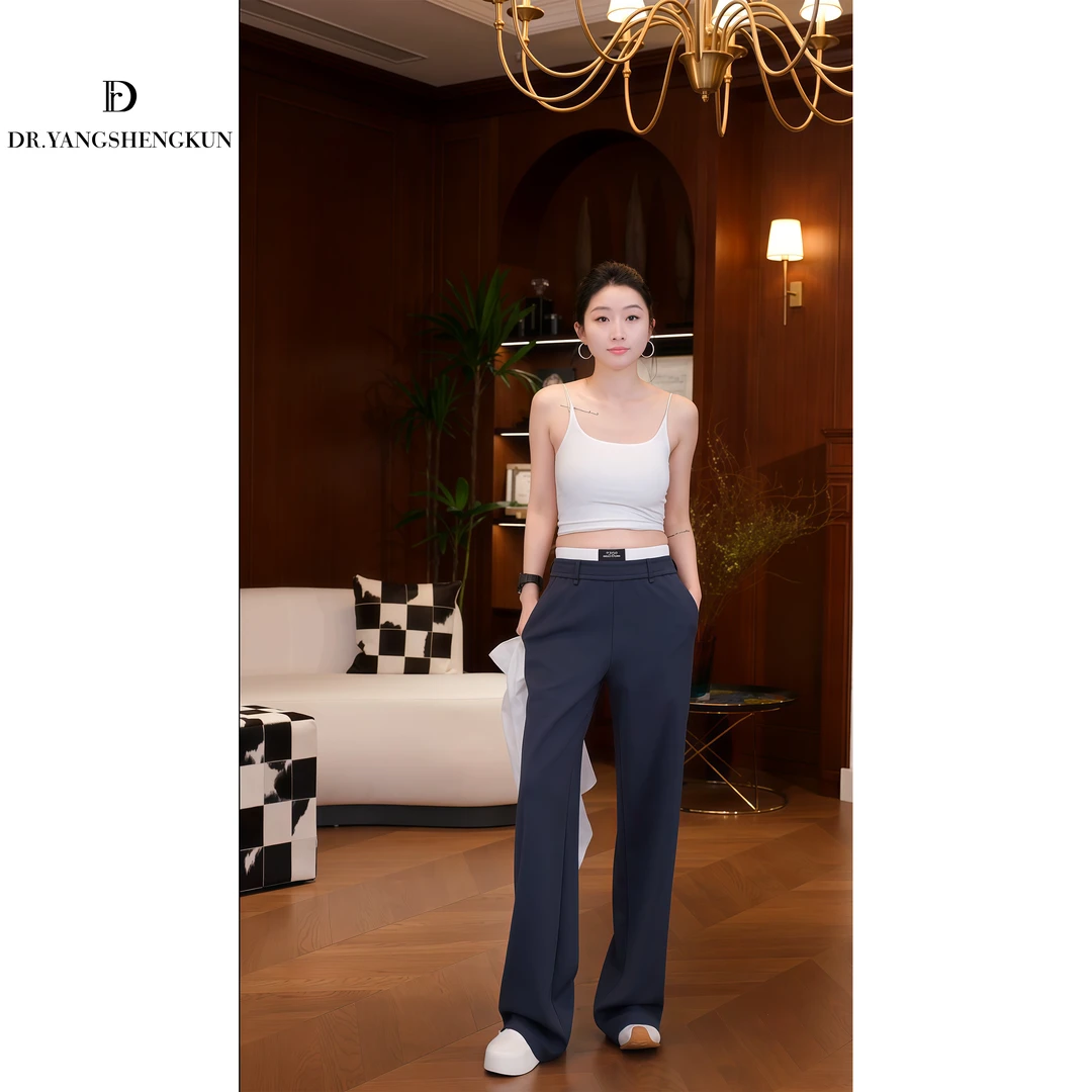 DR杨圣坤25春新款撞色双腰头直筒休闲卫裤【层次美学】XM2502-0918