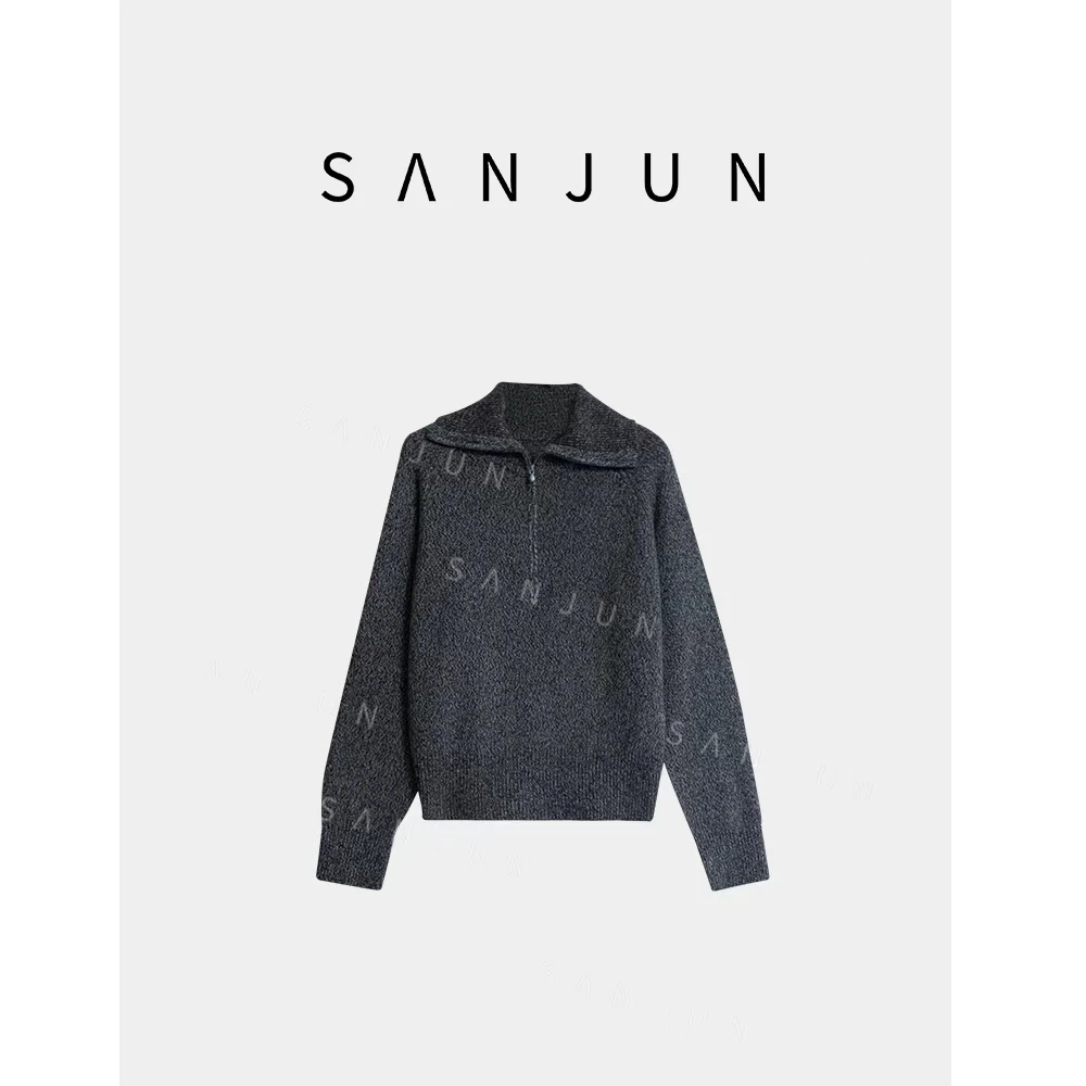 sanjun 高端定制 高领拉链毛衣宽松针织打底DW-398