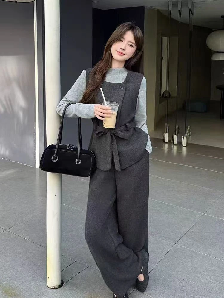 X449232-轻熟高级感长袖打底马甲阔腿裤三件套