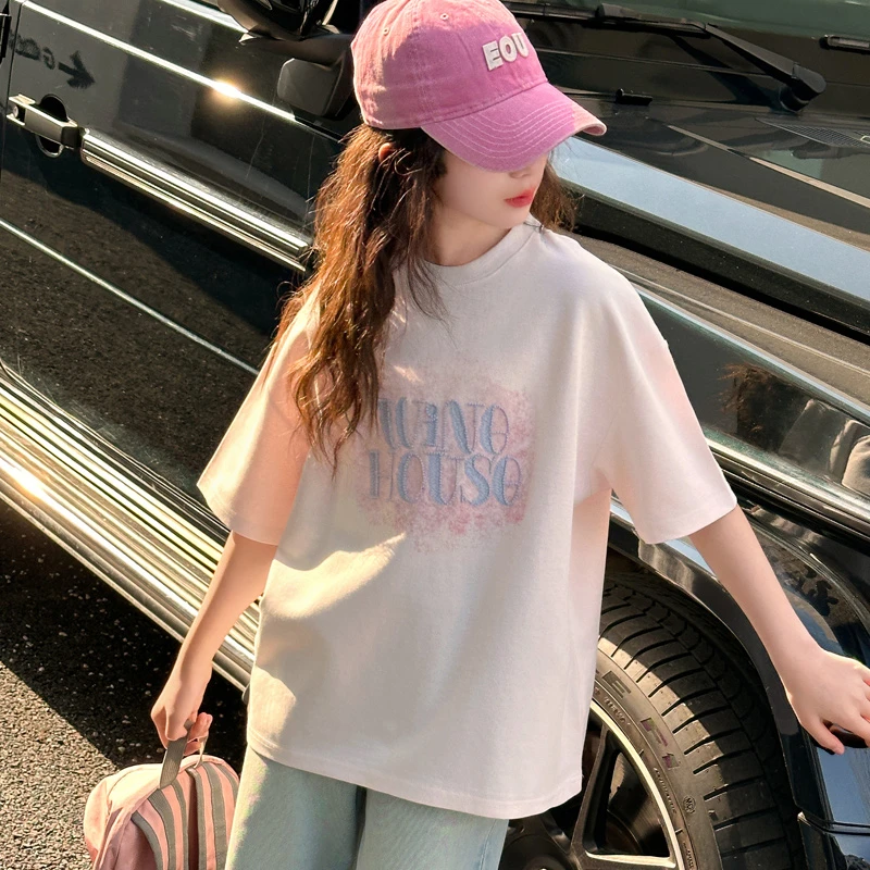 女童T恤2025新款夏季韩版 时尚宽松休闲中大童女孩百搭短袖韩系潮
