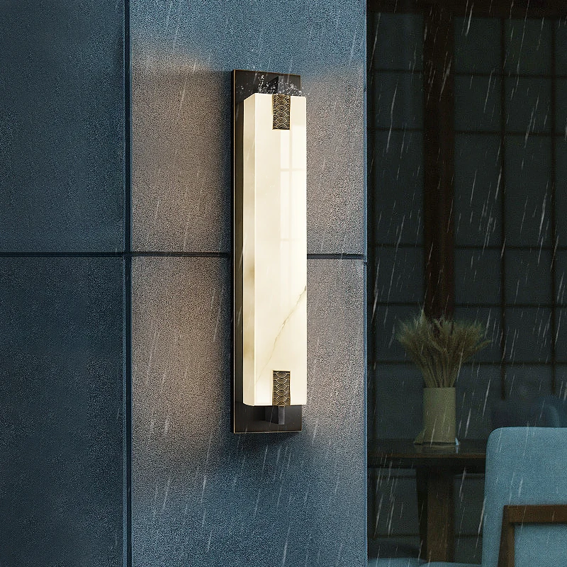 新中式全铜壁灯客厅背景墙云石户外防水壁灯卧室床头灯别墅庭院灯