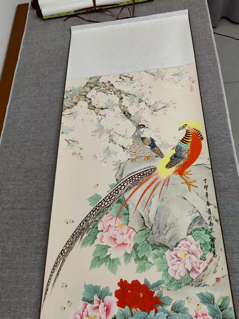 《梨花锦鸡图》145CM*50CM卷轴挂画