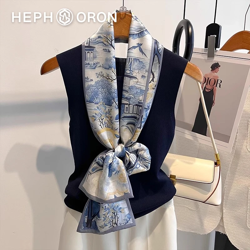 HEPHSORON真丝丝巾长款高档碎花领巾披肩桑蚕丝丝巾礼盒送长辈
