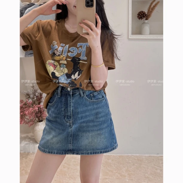 YYJ【大牌短裙】小众高级新款韩版牛仔A字短裙（有安全裤）
