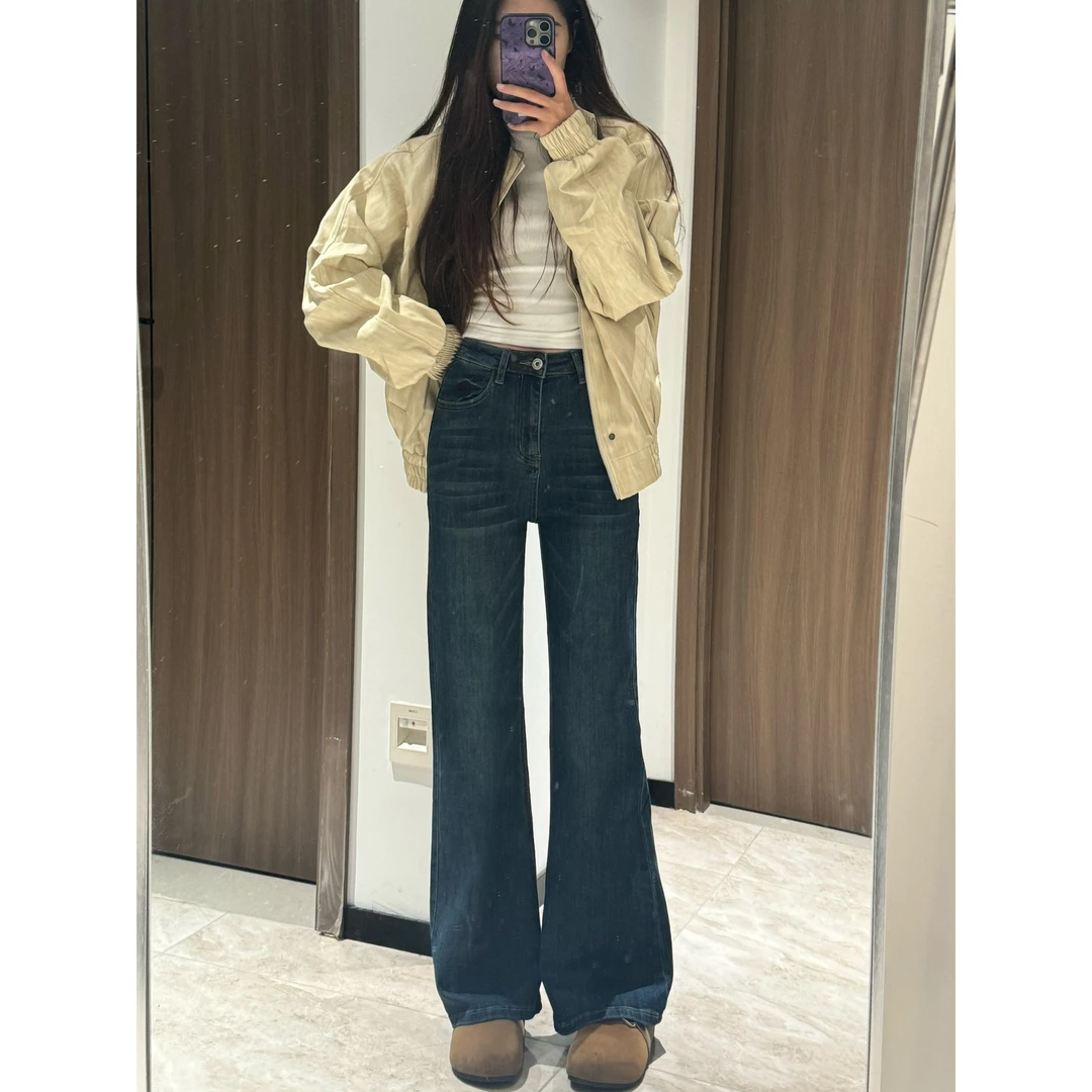 高腰微喇牛仔裤女显瘦2025年春季新款弹力复古小个子九分喇叭裤子