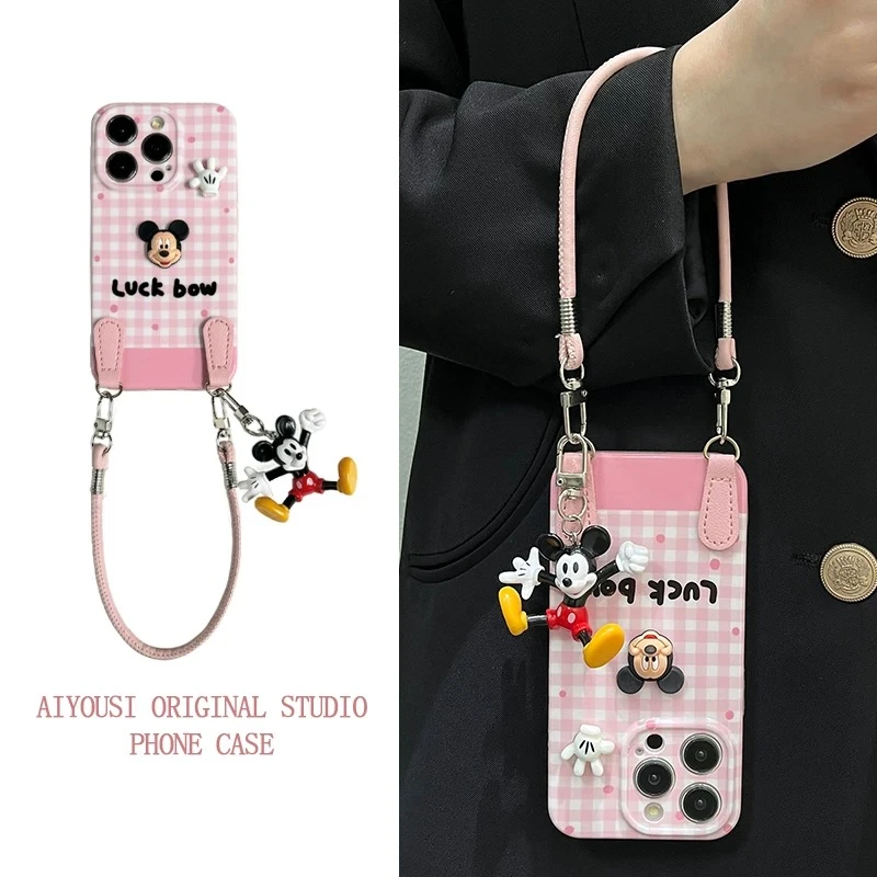 可爱小粉格米奇手提适用iPhone16pro手机壳苹果华为荣耀OPPO小米