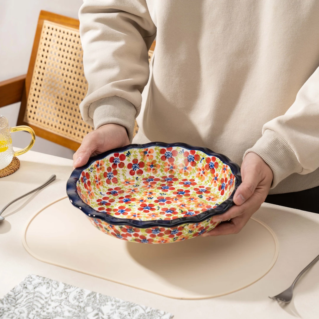 新疆包邮【碧丝粉黛】10.5英寸波浪边派盘家用菜盘