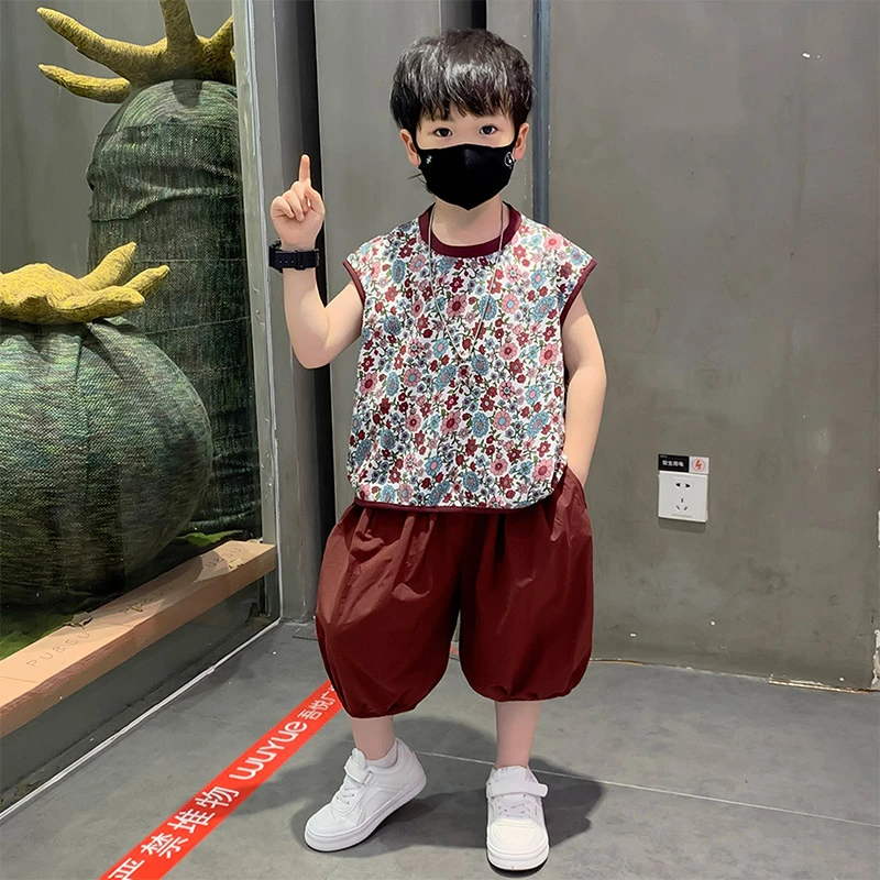 男童背心套装夏季2025新款儿童防蚊裤子夏装痞帅男孩无袖炸街衣服