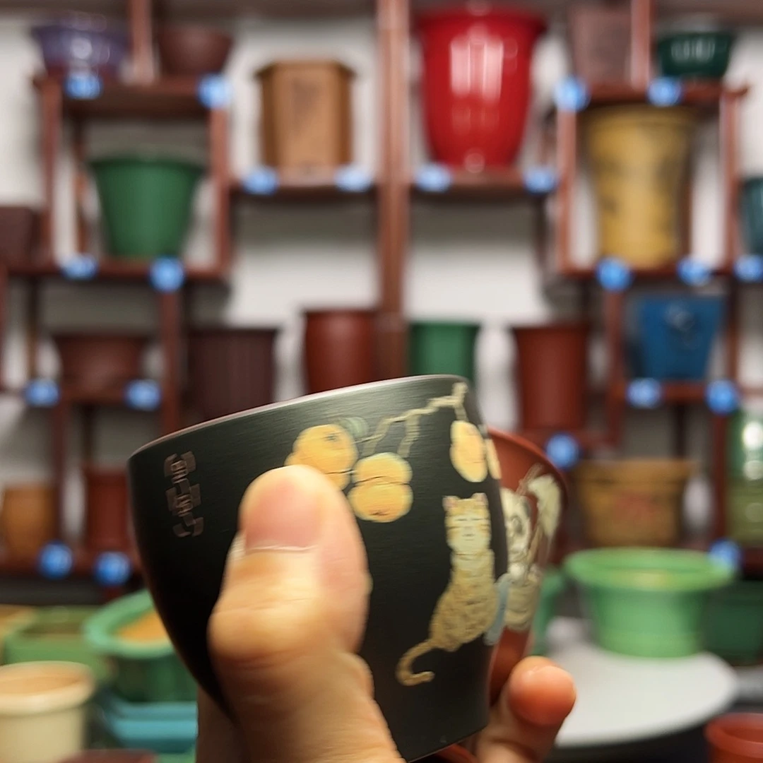 紫砂花盆爱****猫紫砂杯