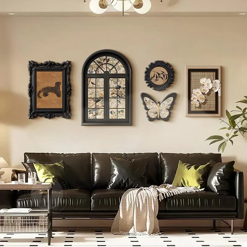 法式复古客厅装饰画高级感蝴蝶组合卧室壁画中古风沙发背景墙挂画