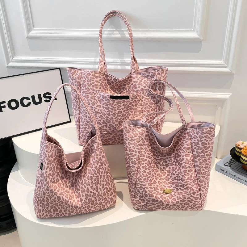 2025新款豹纹帆布包时尚慵懒风休闲百搭背包大容量单肩通勤托特包