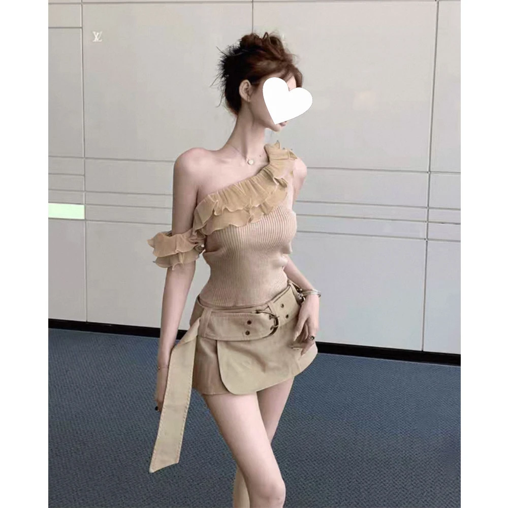 美式卡其色工装半身裙女夏百搭时尚辣妹显瘦高腰纯欲a字包臀短裙