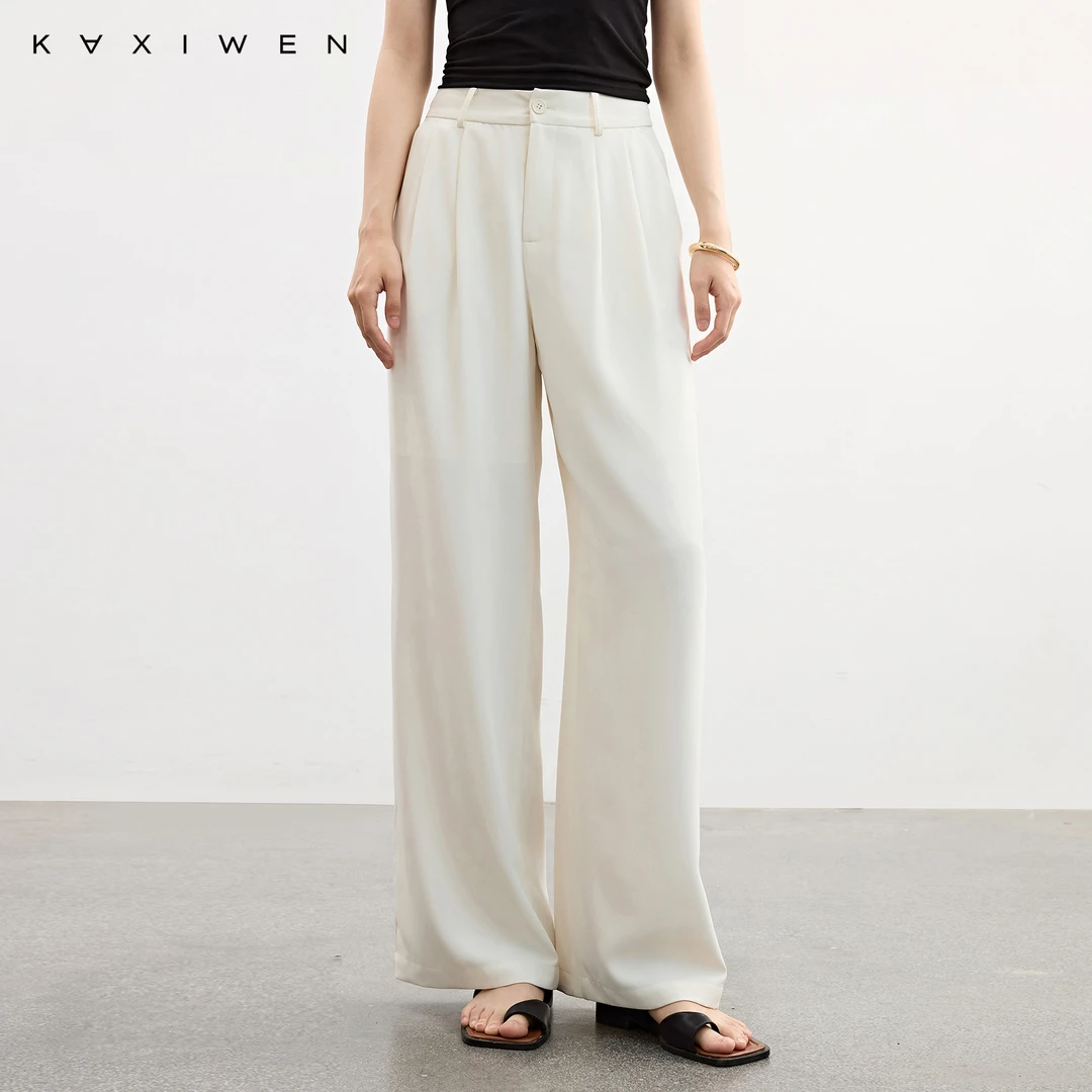 佧茜文高腰气质垂感西装裤【夏新】休闲百搭米白色长裤D06CKW6242