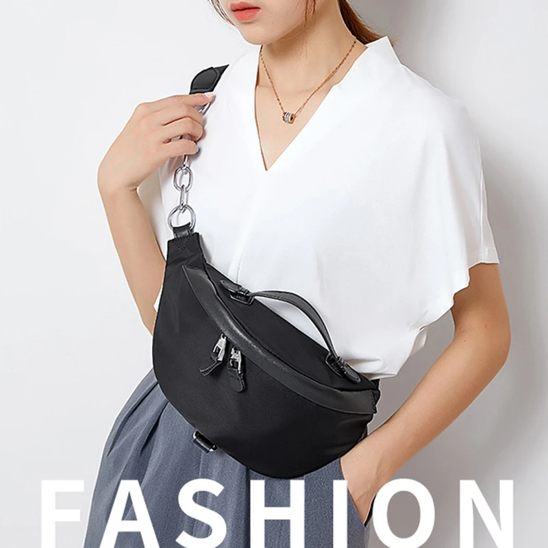 香港正品牛津布配真皮新款小女包胸包休闲蹦迪时尚潮腰包单肩斜挎