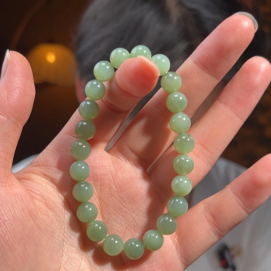 手串未镶嵌和田玉碧玉夹层料8mm220