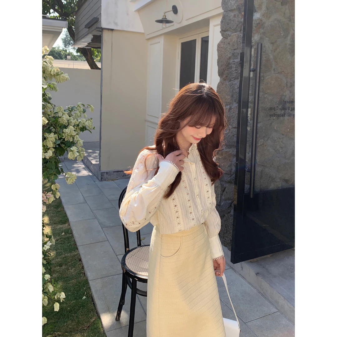 切糕【南法星河】小个子春季衬衣小众女设计感法式气质长袖衬衫