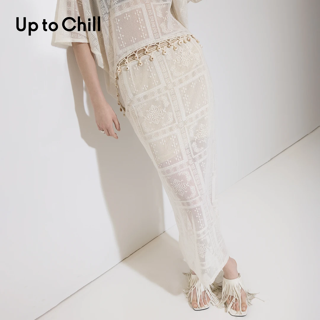 Up to Chill 米白色贝壳装饰腰头半裙镂空性感百搭显瘦 CWWR1Q013