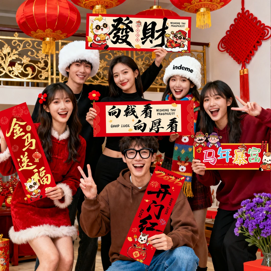 2026新年春节马年手举牌公司年会装饰品儿童手持kt板氛围拍照道具