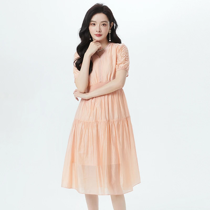 A177中长裙五分袖裙子连衣裙女2025夏52WZ0A0021
