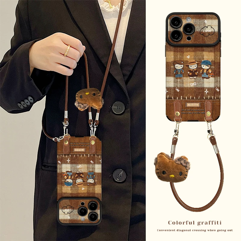 三只KT猫适用苹果17华为VIVO/OPPO小米iPhone视窗贴皮斜跨手机壳