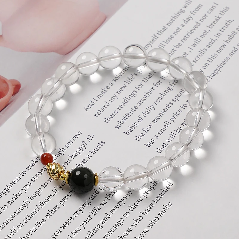 天然白水晶和田玉南红玛瑙单圈女款手串珠手链多样性发一-8971