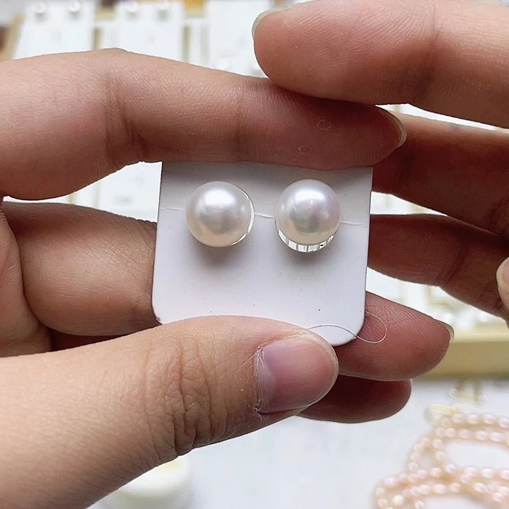 淡水珍珠耳饰银S925镶嵌青*Y