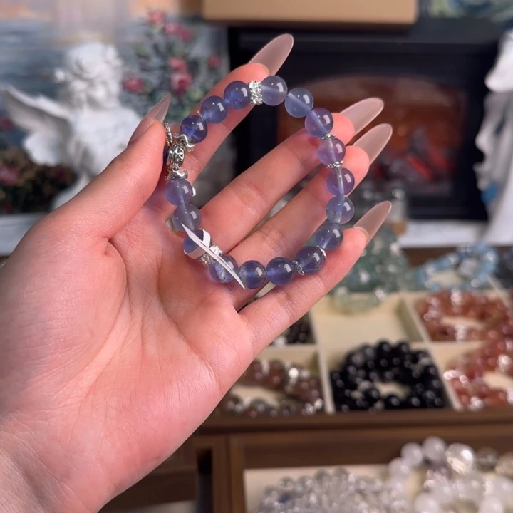 水晶手串18K金镶嵌魔鬼蓝