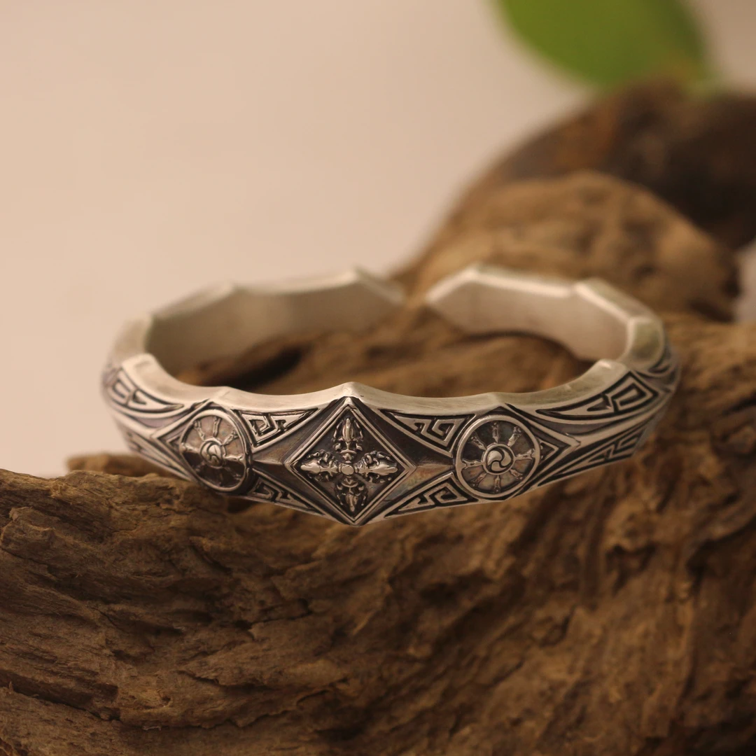 足银银制品 999纯手工定制纯银手镯银镯轮回手镯手锻打定制复古