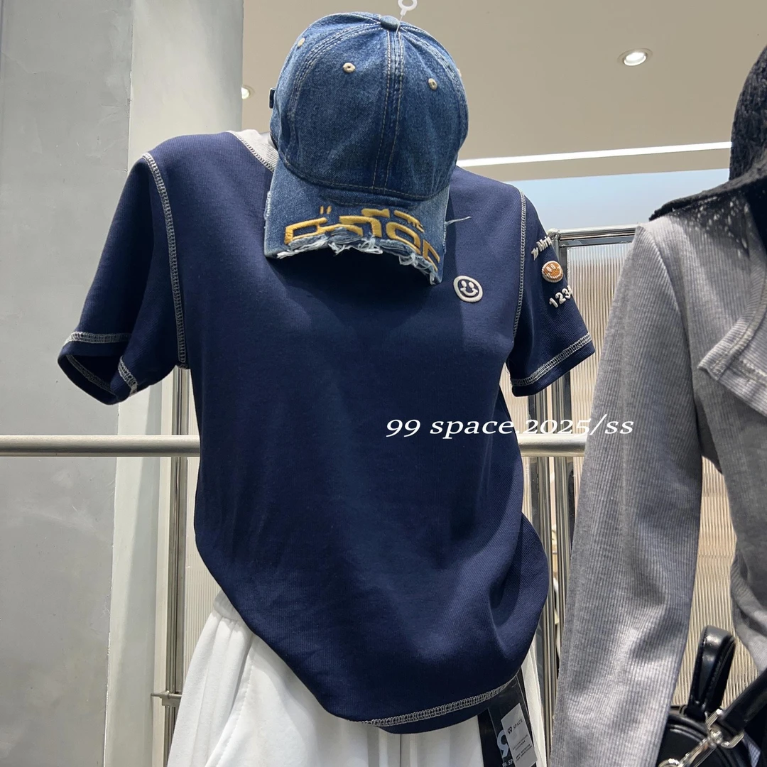 杨杨 99-新款—简约百搭笑脸T恤上衣2530