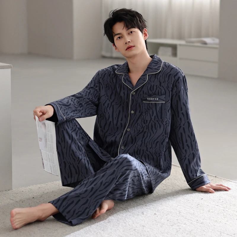 【高档纯棉】套装睡衣全棉春秋款纯棉翻领休闲服长袖长裤中老年爸爸