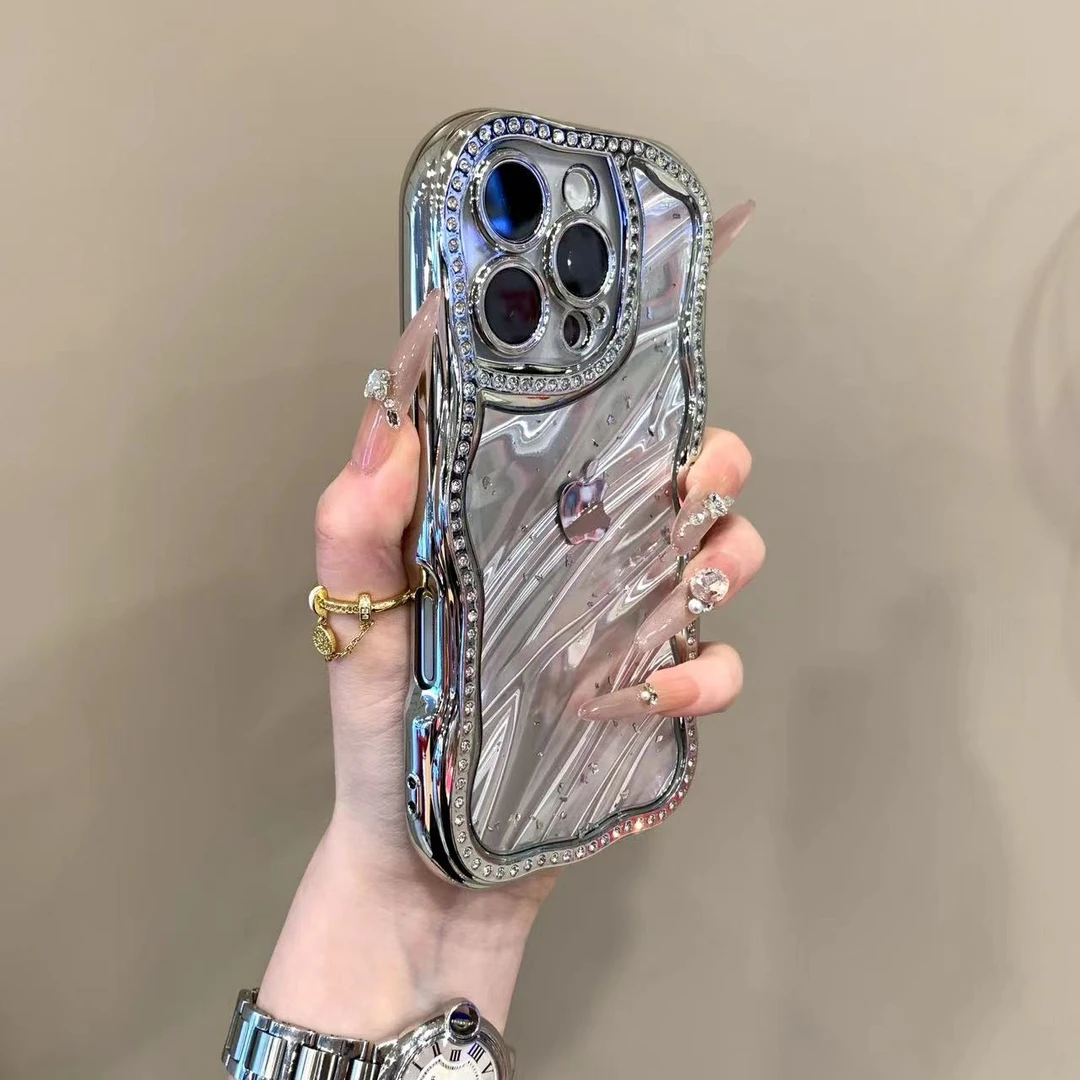 高级感闪钻水波纹适用苹果16promax新15pro硅胶13日韩小众防摔软