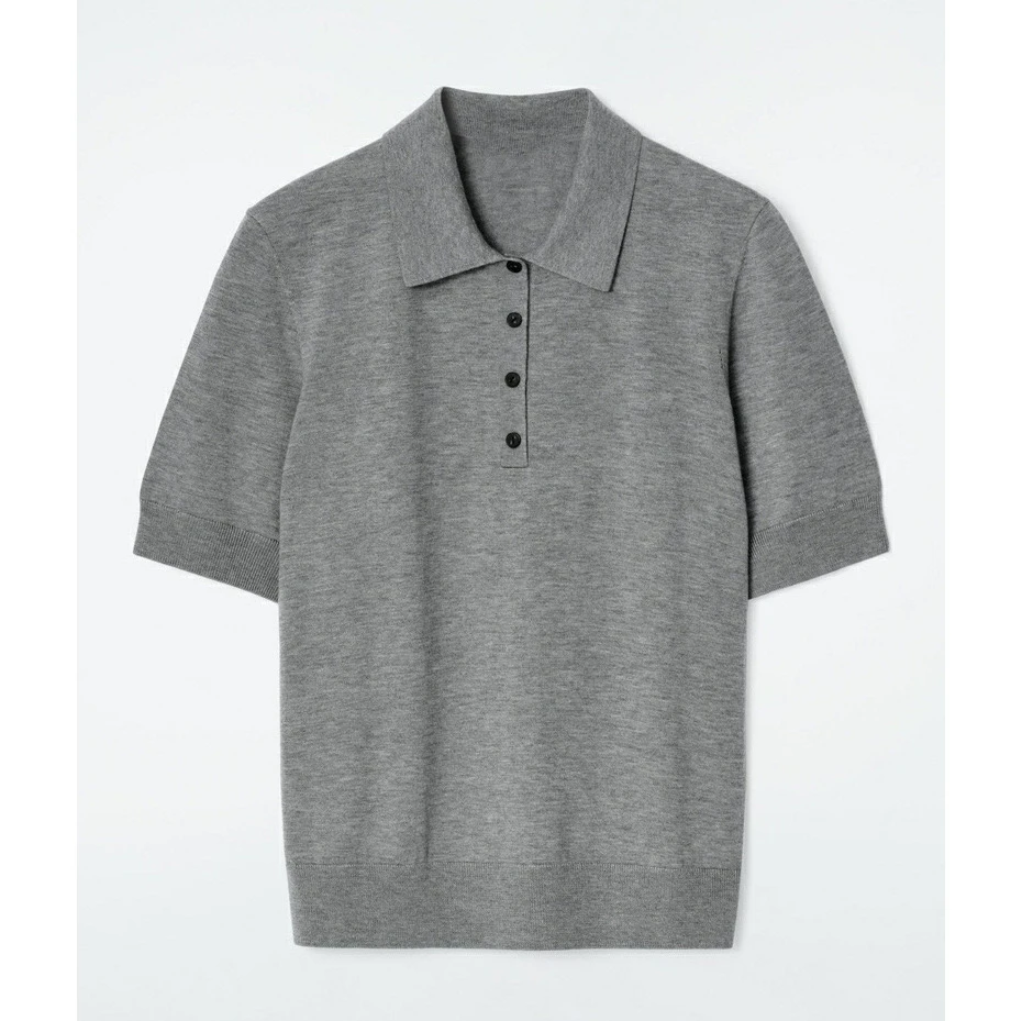 CS女装 修身版型羊毛混纺短袖POLO衫女 春季针织衫