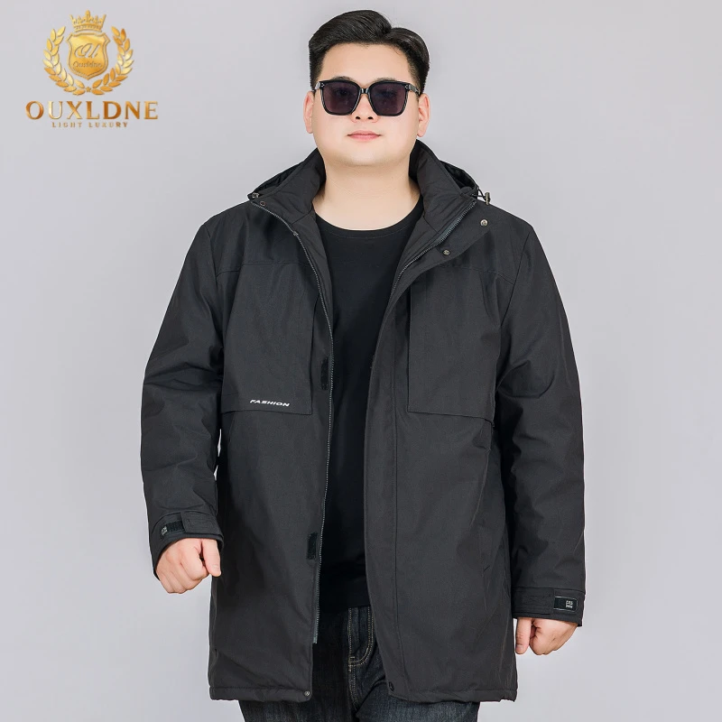 OUXLDNE 中长款风衣男款加绒加厚外套秋冬季保暖工装棉衣大码男装