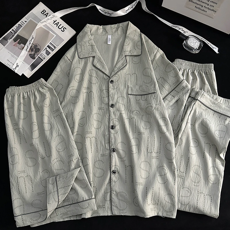 云朵棉睡衣男士2025新款夏季薄款短袖短裤长裤三件套可外穿家居服