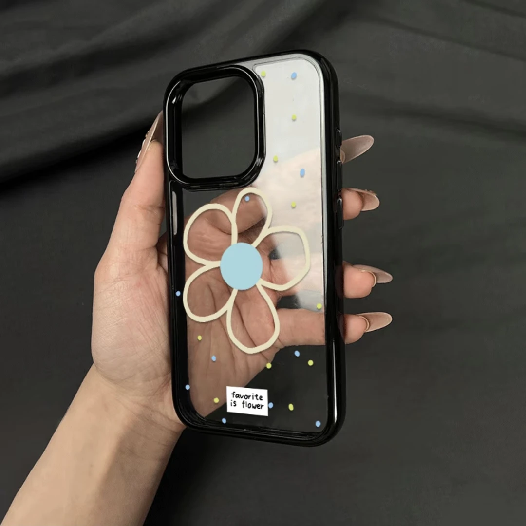 Lucky简约黄线花朵适用iPhone16/15pro亚克力苹果12手机壳14套13