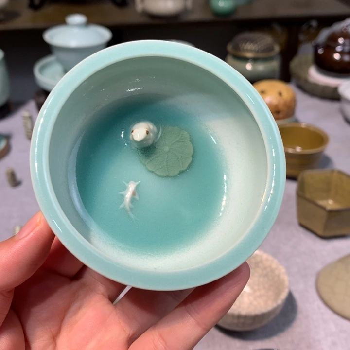 龙泉青瓷粉丝直口杯杯