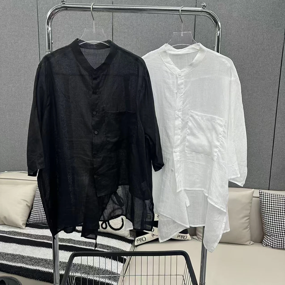 【娜娜推荐】设计师款山本系列不规则苎麻短袖25232