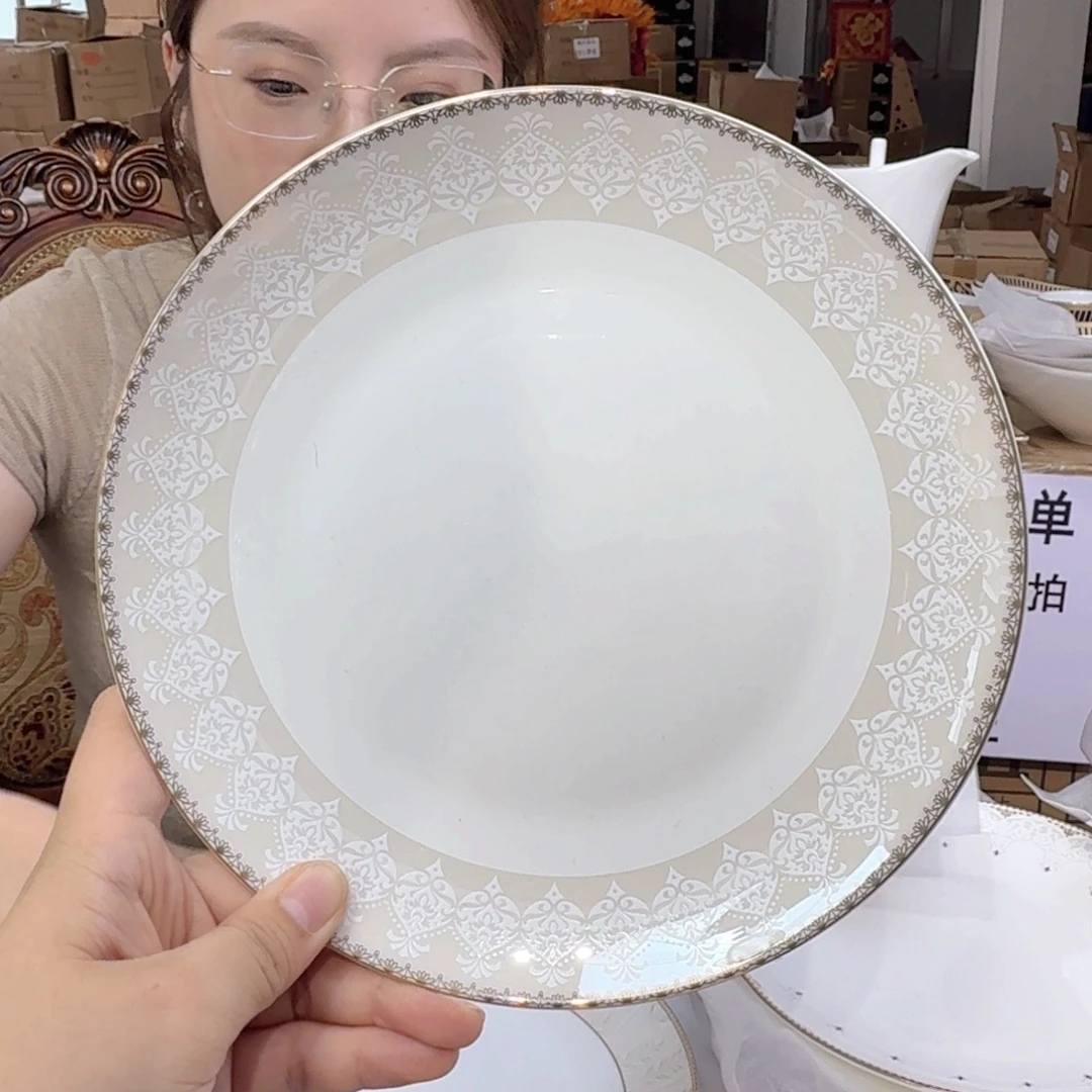 骨瓷高骨瓷8英寸月光盘20cm3个外贸骨瓷