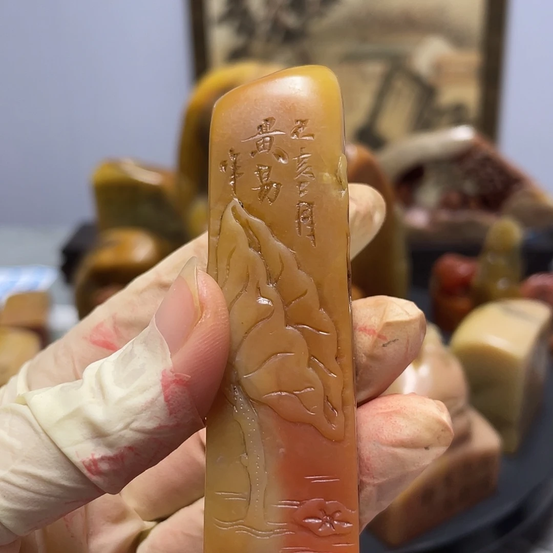 丹***颂寿山石印石雅刻直播链接放漏