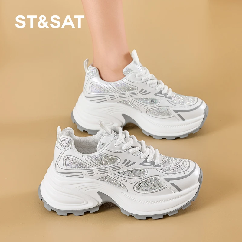 星期六女鞋春夏新款百搭休闲鞋女软底透气增高运动鞋鞋子网面