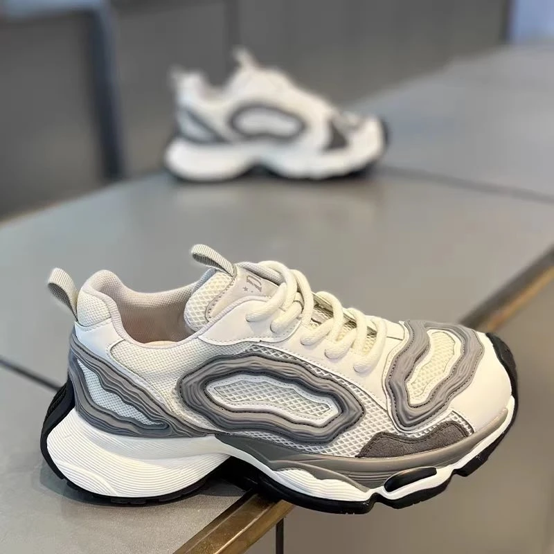 2025新款欧洲站男鞋夏季透气内增高休闲跑步运动鞋青少年厚底网面