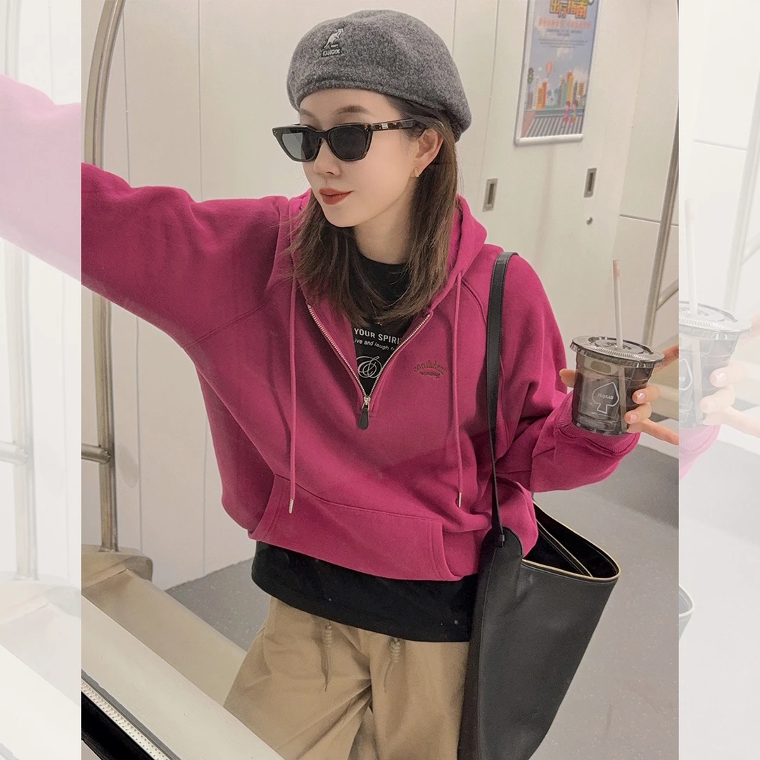 莉贝琳sisy卫衣300g擦毛加绒宽松廓形连帽套头上衣女S24310HD01