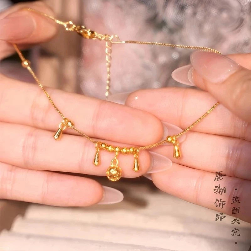 铜合金脚链 一帆风顺 蛇年镂空铃铛时来运转脚链百搭古风精致