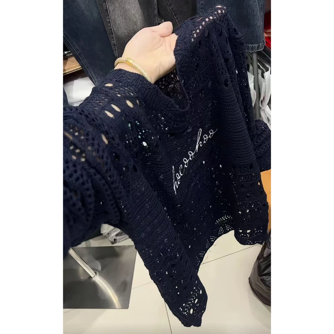 今年流行穿搭2025早秋新款温柔风字母镂空不起球毛针织衫长袖上衣
