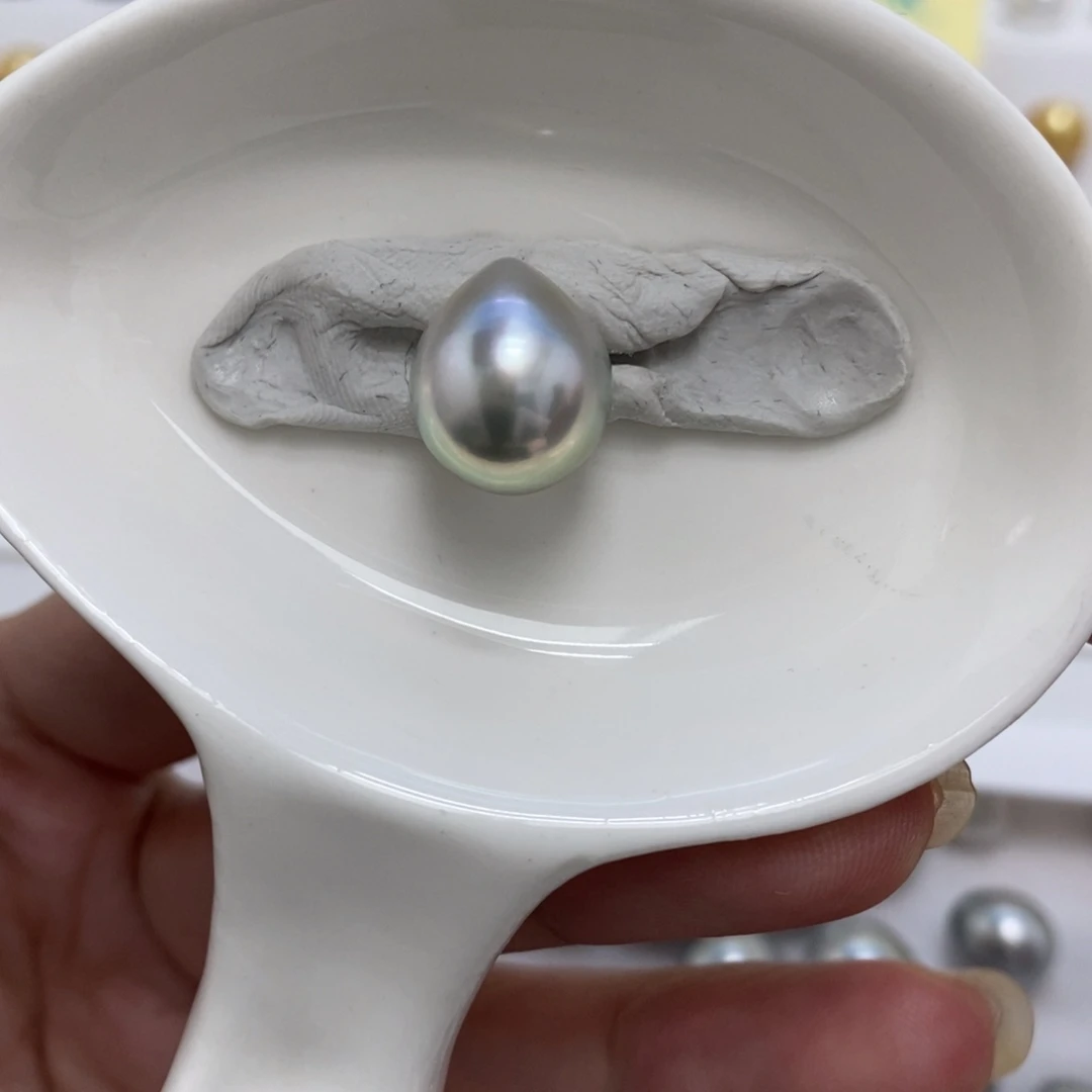 未镶嵌裸珠海水珍珠铂金灰水滴单珠12+