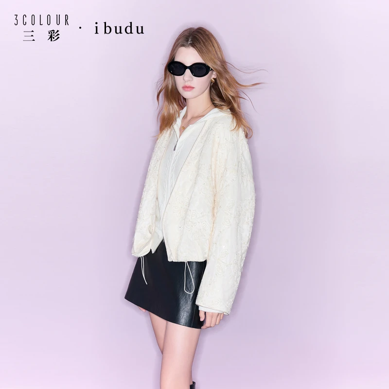 【小北专属】3063三彩ibudu2025冬季新款绣花棉衣V领宽松dbx
