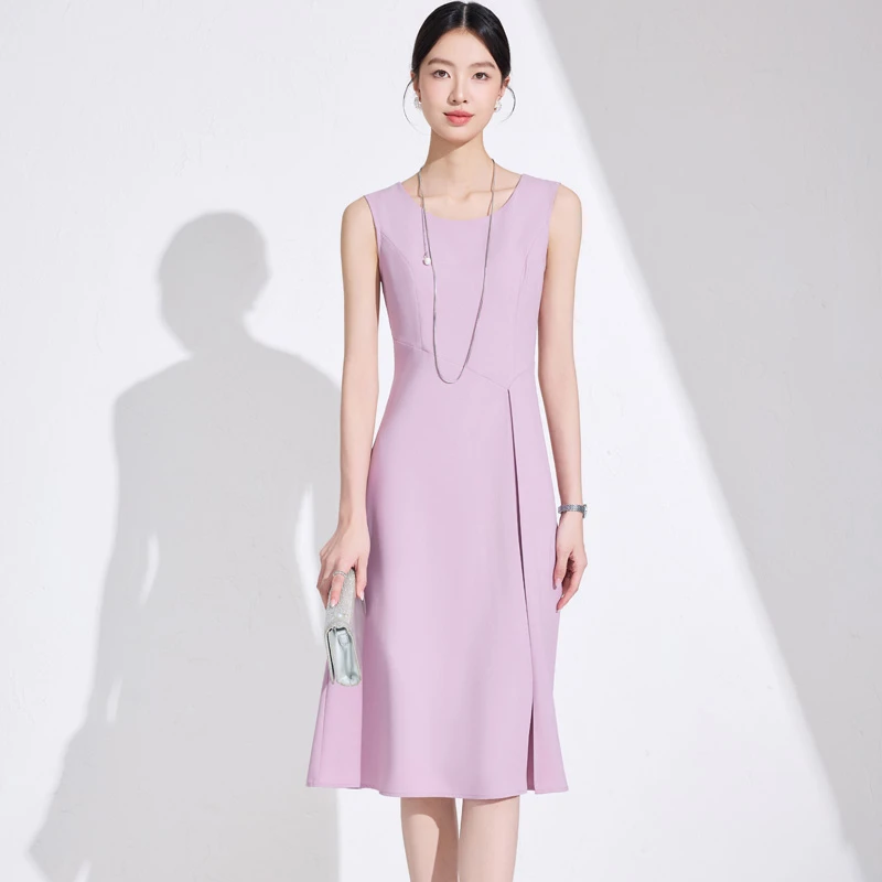 紫色无袖别致设计感法式气质裙子女2025夏季新款高级感显瘦连衣裙