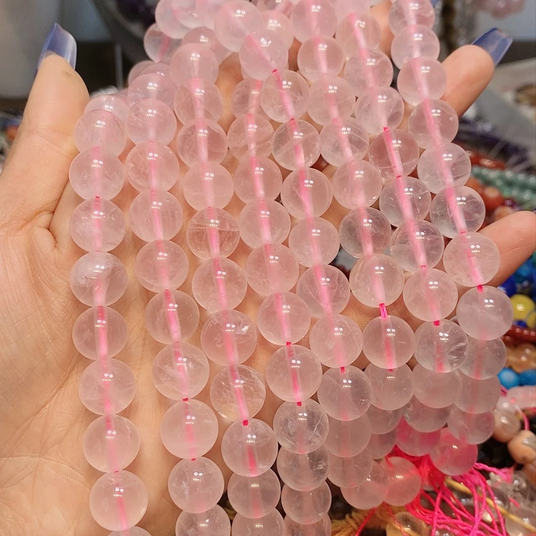 玛瑙/玉髓散珠天然马达加斯粉晶12mm一条